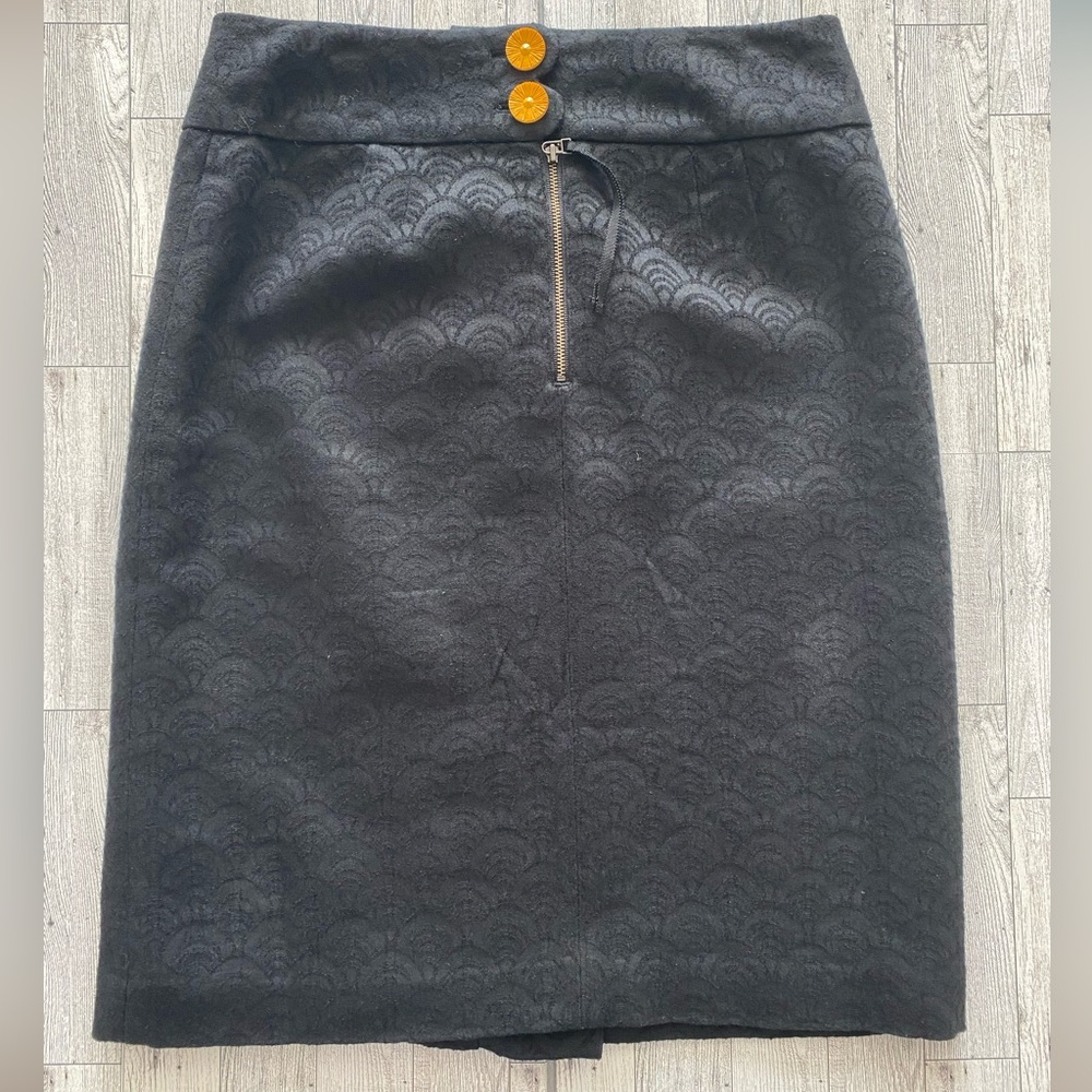 Anthropologie Pencil Skirt Leifsdottir Size 4 Black Knee Length Lined Ruffle - Picture 4 of 7